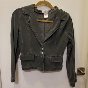 LaRok Grey sweatshirt hoodie jacket with rhinestone buttons